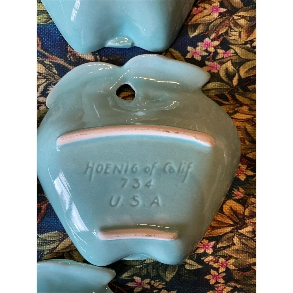 Vintage‎ HOENIG CA Aqua Blue 5PC Apple Pottery Dishes #734